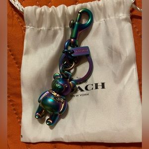 COACH HOLOGRAM IRIDESCENT TEDDY BEAR PURSE CHARM KEY CHAIN RING F87166